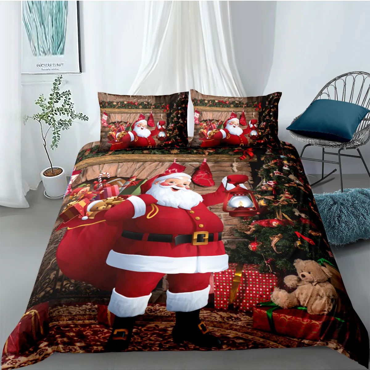 Weihnachten Xmas Bettbezug Santa UK warme Bettwäsche Set Kopfkissen alle Größen NEU