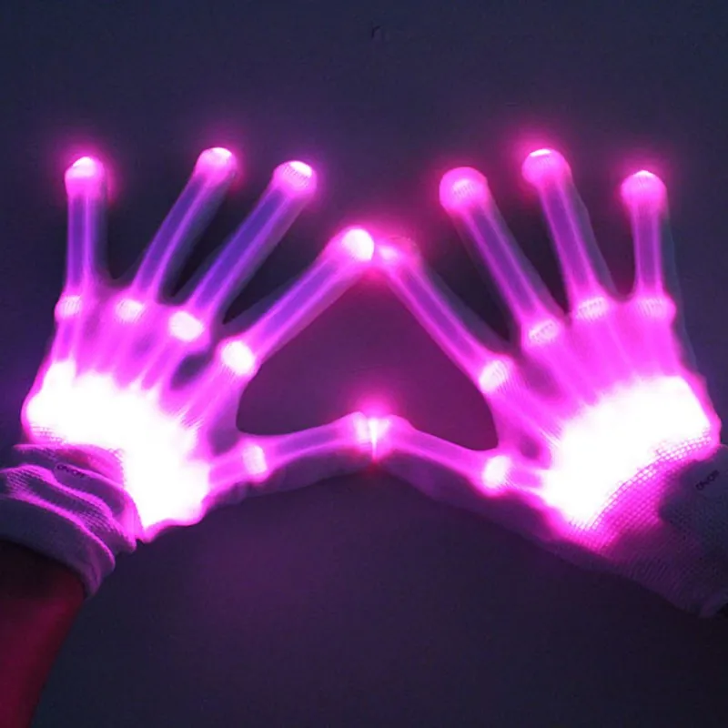1 пара стимпанк Хэллоуин СВЕТОДИОДНЫЙ светящиеся перчатки 12 цветов для взрослых освещение мигающий Finge цветные яркие перчатки со скелетом танцевальный клуб вечерние