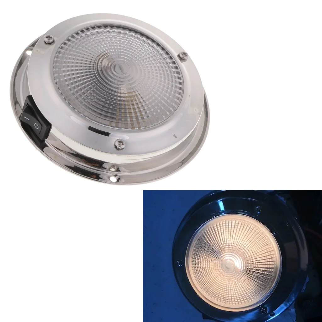 12V 10W Boat Interior Ceiling Dome Lights Surface Mount w/ On Off Switch for RV Motorhomes Camper Caravan Trailer (Warm White)