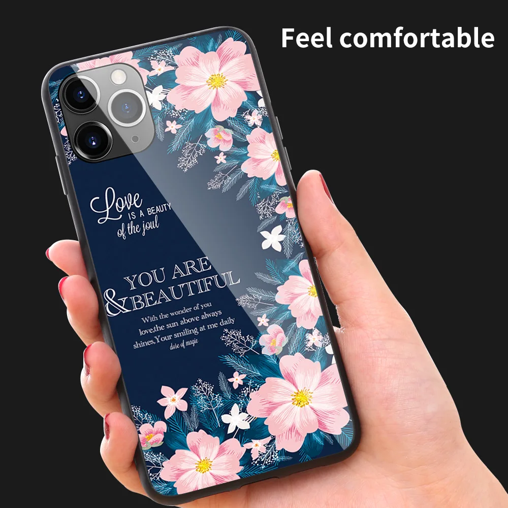 Чехол из закаленного стекла с принтом для iPhone 11 Pro MAX X XS XR звездное небо цветок чехол для iPhone 7 8 Plus 6 6s цветные Чехлы Coque