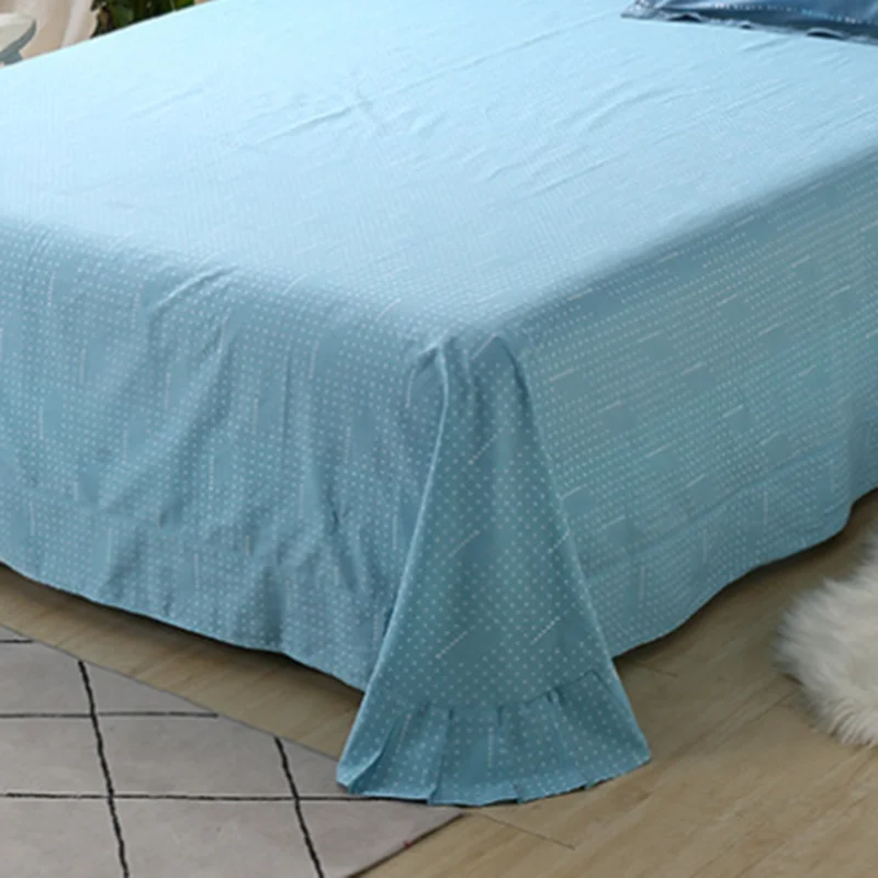 Blue Bedding Set Round Angle Lotus Leaf Edge Bed Sheet Pillowcase Family Set Anti-slip Dust-proof Bedspread Small Fresh Style