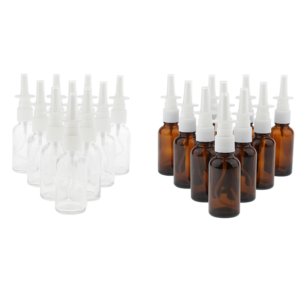 10 X Glass Empty Refillable Nasal Spray Bottles Storage Holder 30ml Reusable