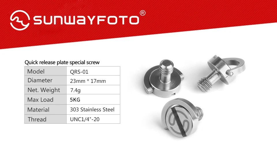 SunwayFoto QRS-01* 5tainless Сталь 1/4 Камера на крепежном болте шаровая Головка для штатива-быстросъёмная пластина