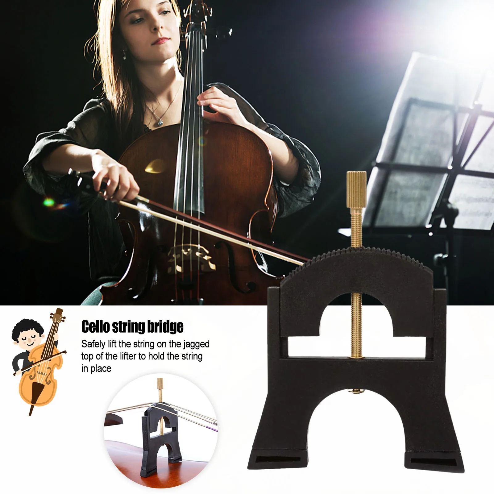 1/4 4/4 Size Cello String Bridge Lifter Tool Adjustable Height Self