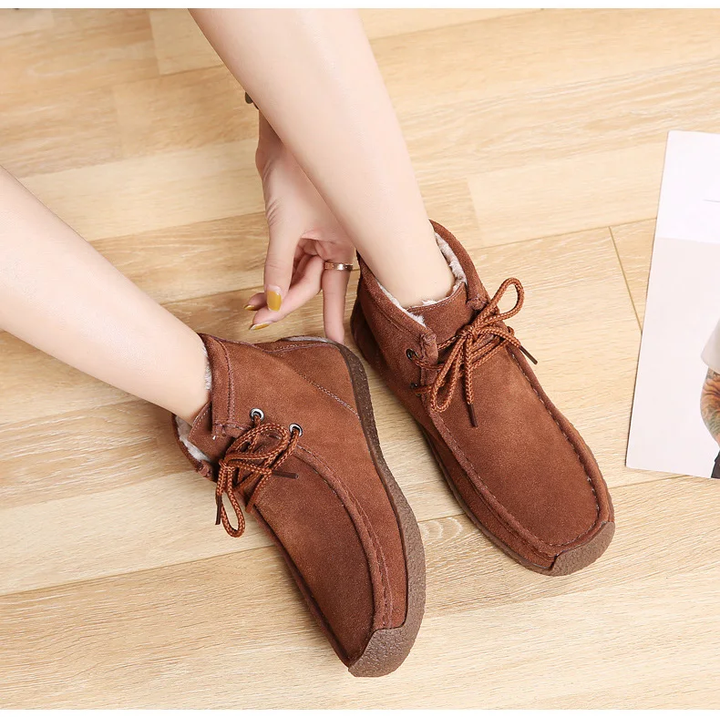 HX 1188-Cow Suede Leather Women Flats Winter Boots Fur inside Woman Winter Cotton Boots-12