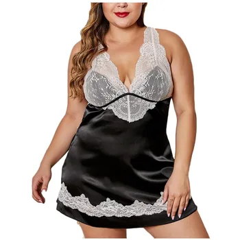 

Plus Szie Women's Sleepwear Lace Satin V-neck Home Clothes Sexy Lingerie Nightgown Sexy Backless Night Dress Femme Nightwear