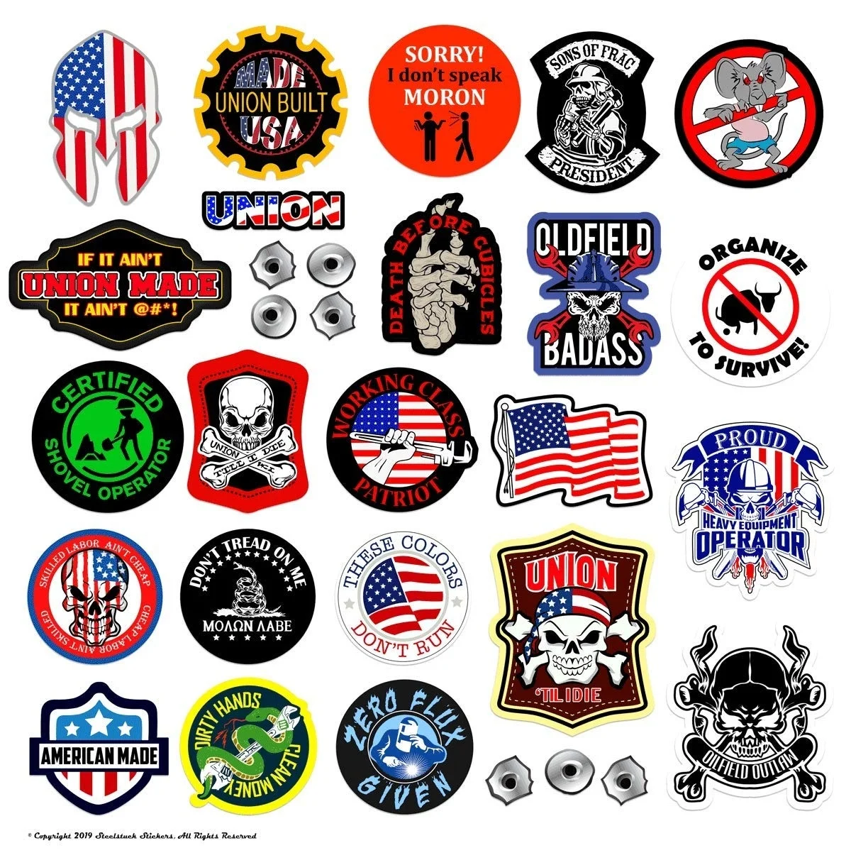 

For 30-Pack UNION Hard Hat Stickers Funny Hardhat, Toolbox, Organize Roughneck, Welder Heavy Equipment Operator American Flag