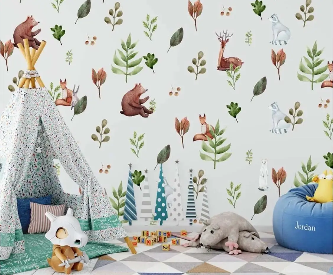 

Nature Watercolor Plant Leaf Wall Mural for Kids Bedroom Wallpaper Large Photo Printed Wall Papers Home Decor Papel De Parede