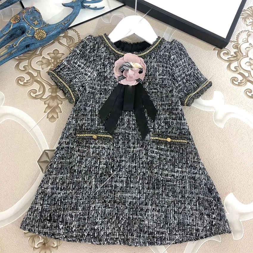 

1965A Flower Brooch Princess Toddler Baby Girl Christmas Dress New Fall Winter Party Kid Dress ForGirl Thanksgiving Baby Clothes