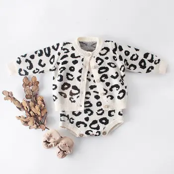 

Newborn Baby Girl Leopard Clothes Sweater Knitted Romper Jumpers Cardigan or Romper Baby Clothing 0-18M