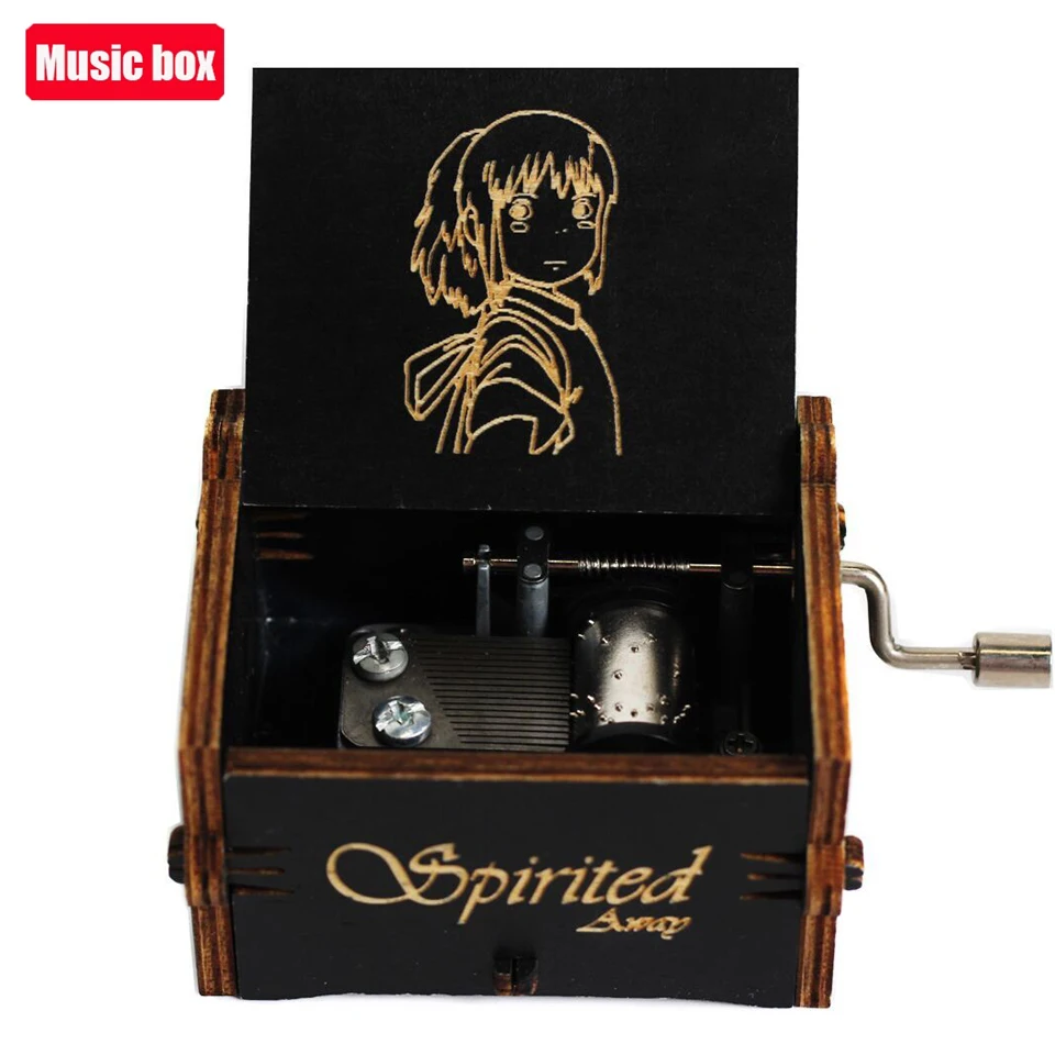 New Antique carved Wooden Hand Crank Music Box Jurassic Park Theme