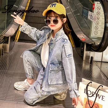 

Baby Girl Trendy Tooling Two-piece Suit 2020 Spring and Autumn Long-sleeved Korean Tide Boy Fashion Denim Suit Child Clothes