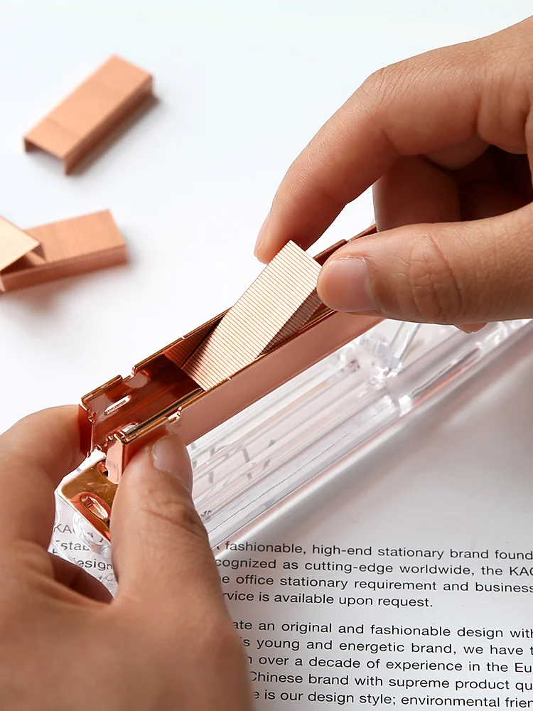 Acrylic Transparent Stapler Rose Gold Color Crystal INS Design 24/6 Staples  Stationery Office Binding School Supplies A6331