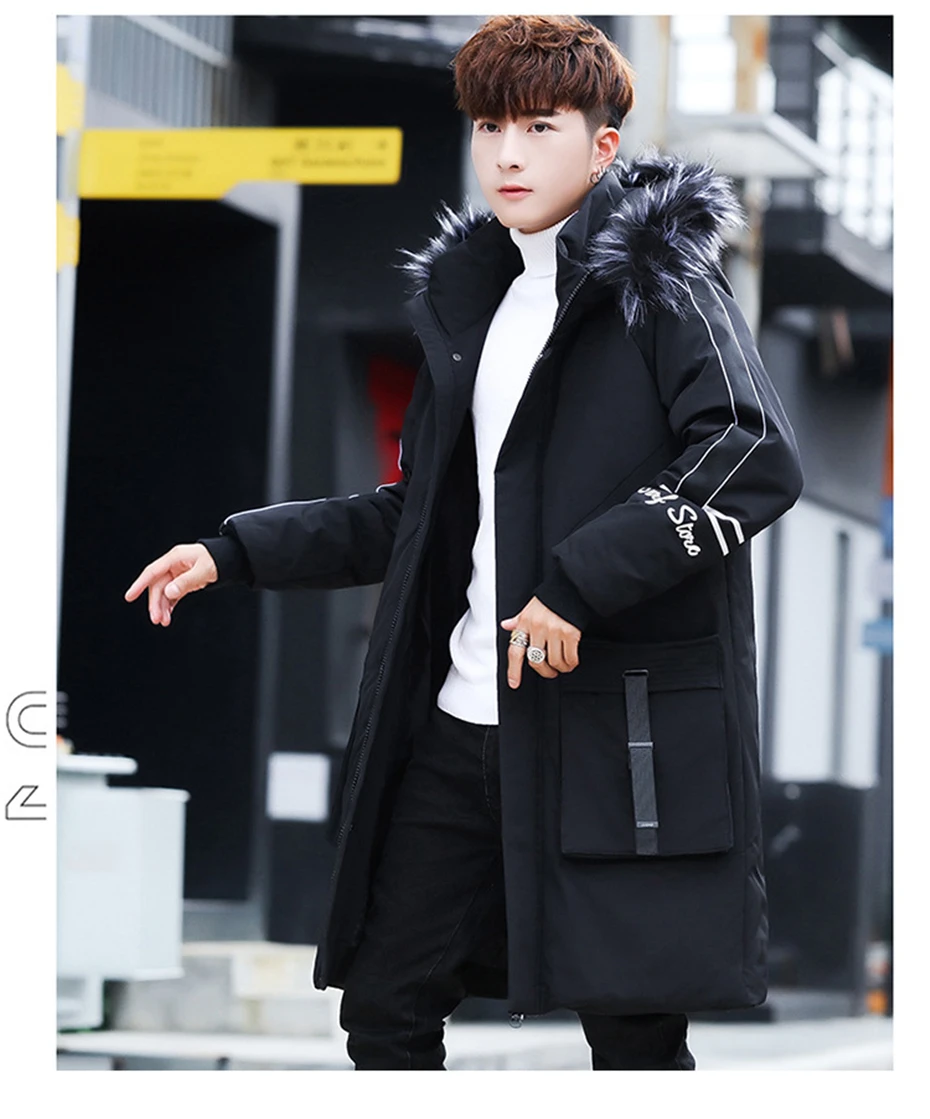 Мужские теплые зимние парки, куртки, ветровка в стиле хип-хоп, длинные толстые пальто с капюшоном, Мужская модная парка с капюшоном и принтом, куртка MG361