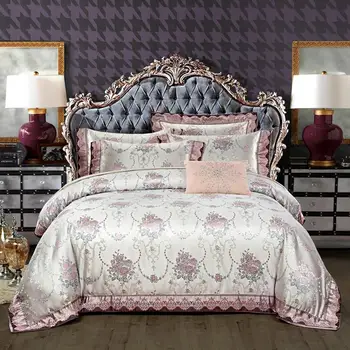

Home Bed-Cover Jacquard Wedding Bedding Sets King Queen Size Satin Linens Sheet Duvet Cover Pillow Sham