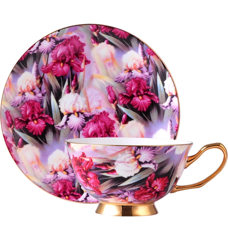 

European Creative Highgrade Purple Bone China Coffee Cup And Saucer Gold Rimmed Mug British Afternoon Tea Cups Party Drinkware