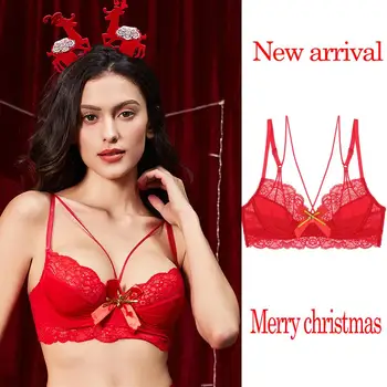 

Lace ultrathin merry Christmas bra beauty back pack women sexy underwear lingerie bra set