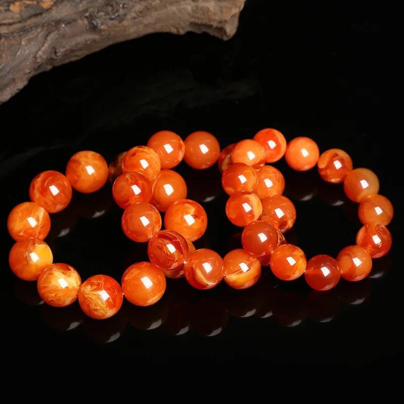 

Old Beeswax Bracelets for Men and Women Round Beads Amber Chicken Oil Yellow Single Circle Beads Bracelet Natural Amber Stone