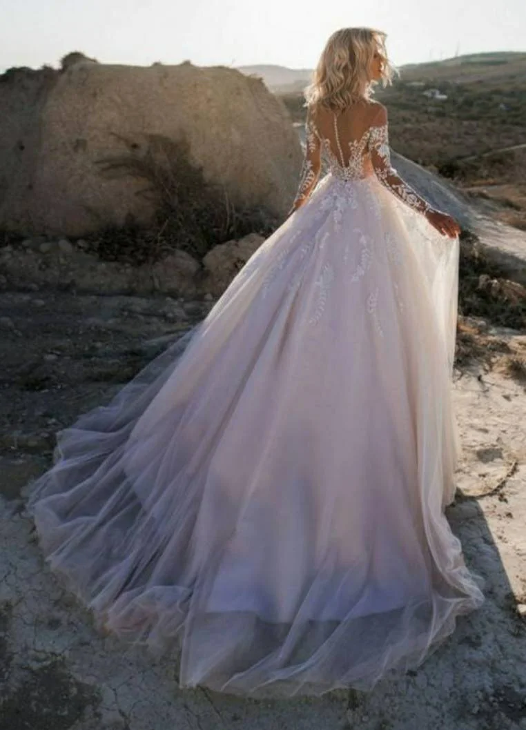 Vestido De Noiva изысканное вышитое кружевное свадебное платье с длинным рукавом и круглым вырезом, бальное платье, свадебные платья