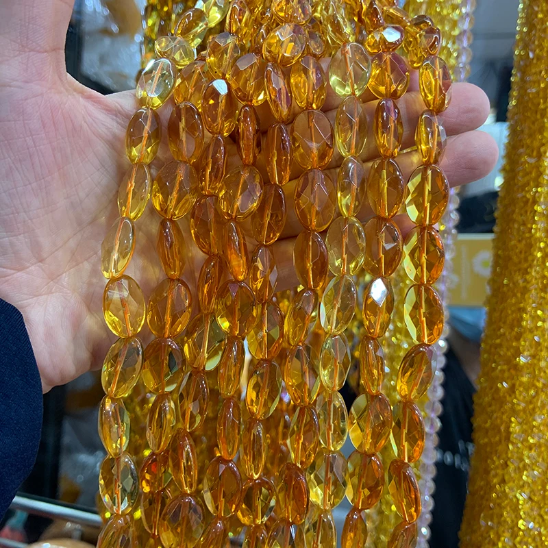 13X18mm Natural Yellow Citrines Beads 15'' Faceted Oval DIY Quartz Loose Beads For Jewelry Making Beads Men Women Necklace Gift