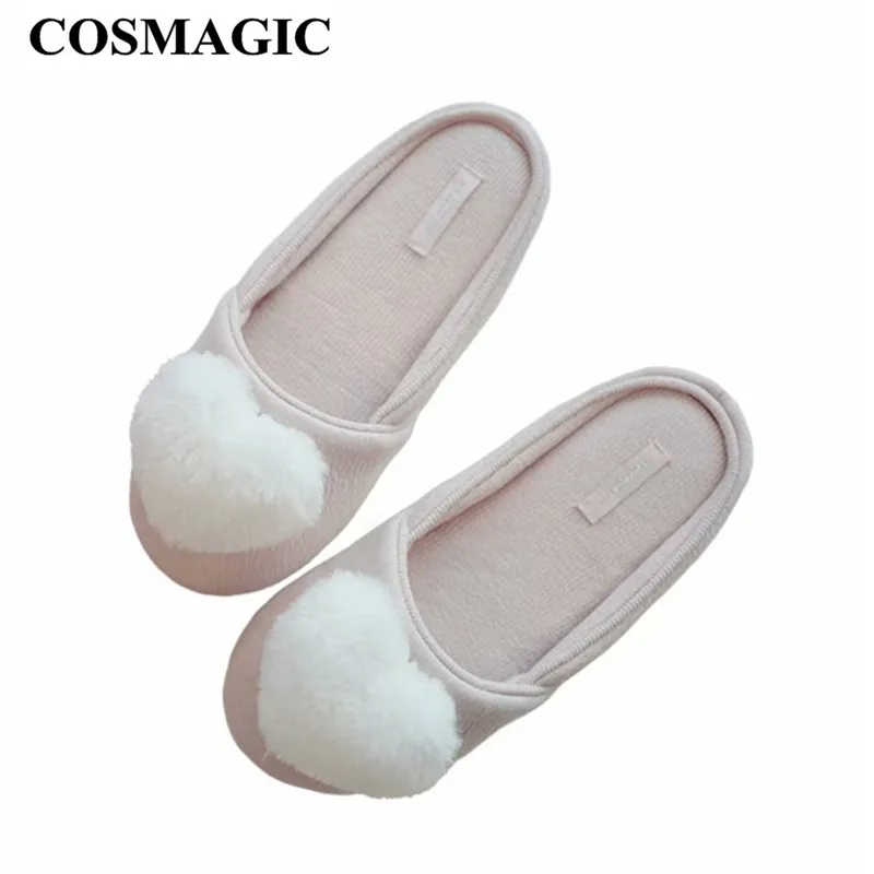 

COSMAGIC 2019 New Autumn Women Fur Ball Indoor Slipper Lightweight House Floor Living Room Feather Closed Toe Slipper Shoe