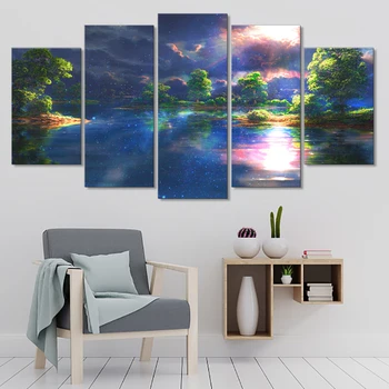 

5 Pieces of Sky Anime Fantasy Starry Art Canvas Poster Print Nordic Decoration Picture Painting Modern Living Room Decoration