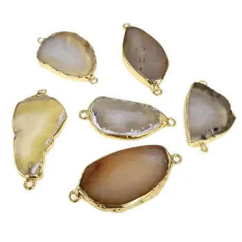 

Natural Stone Irregular Agates Pendant Connector Charm Pendant for DIY Jewelry Making Size 22x48-25x52mm
