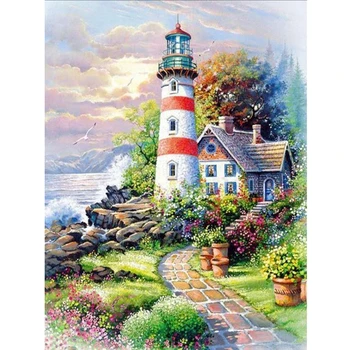 

5d Diamond Painting Cross Stitch Lighthouse By The Sea Diamond Embroidery Craft Painting Hotel Decorative Wall Art Mosaic Gift