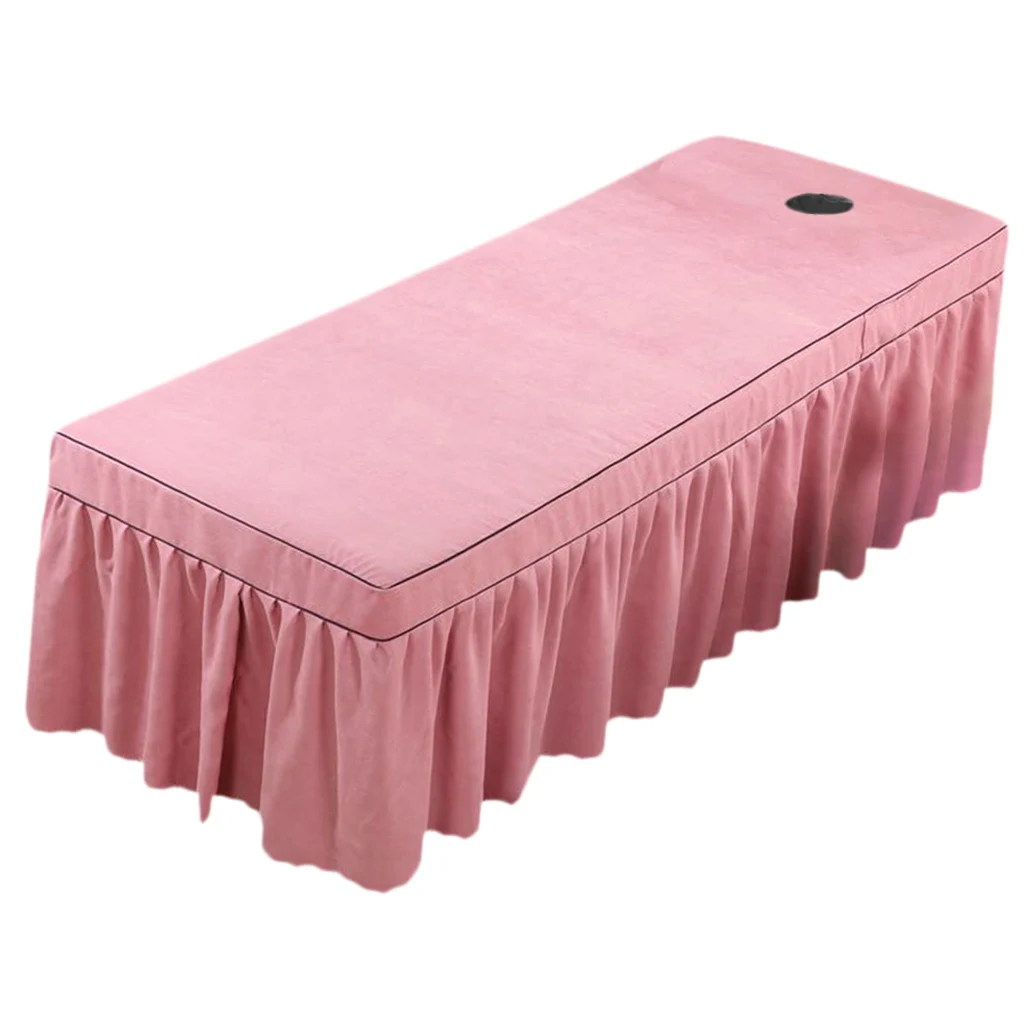 Beauty Face Bed Cover Massage Table Skirt Cotton Valance Sheet for Square Head Cosmetic Beds With Hole 75x31inch