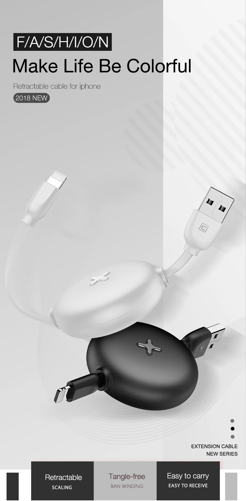 Cafele Выдвижной USB для ios портативный зарядный кабель для iPhone XS Max XR X 8 Usb гибкий кабель синхронизации данных провод для быстрой зарядки