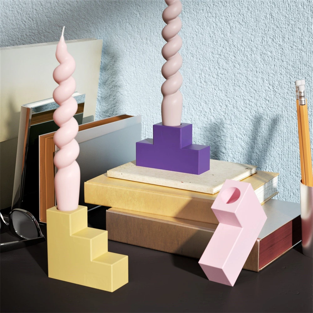 Geometric Staircase Concrete Candle Holder Mold Silicone Terrazzo Clay