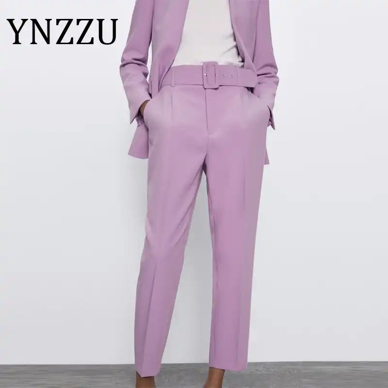purple high waisted trousers