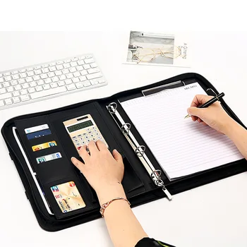

Business Portable A4 Binder Calculator File Folder PU Leather Card Holder Men Manager Advanced Document Bag Stationery Customize