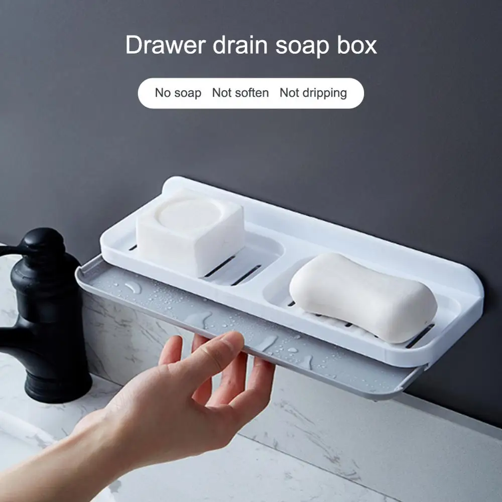 Double Grid Drawer Design Wall Mounted Soap Dish Drain Box Bathroom Shower Holder Tray Storage Rack Shelf | Обустройство дома