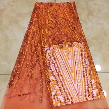 

Orange African Lace Fabric 2019 High Quality Lace Nigerian Lace Fabric With SEQUIN Embroidery Tulle French Lace Women FD1216