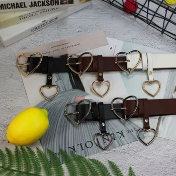 

Women Korea Japan Style Soft Girl Belt Love Heart Metal Buckle Pu Leather Belts Ladies Office Work Runway Belt