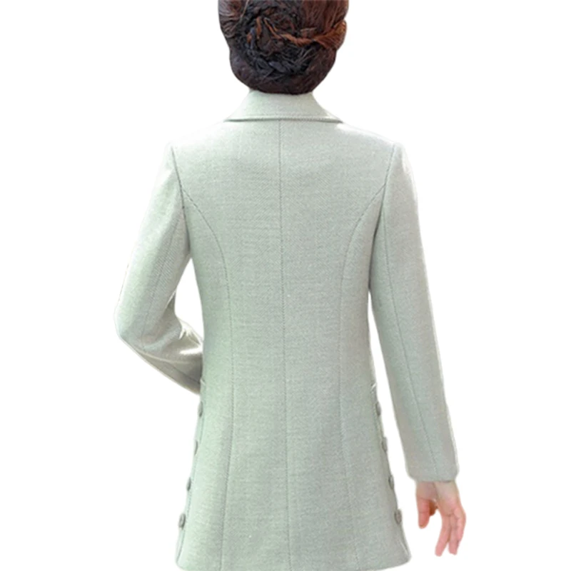 New Autumn winter Jackets Middle-aged women Striped Woolen Jacket Plus size Quality Womens Casual Wool coats Overcoat 4XL FF1158