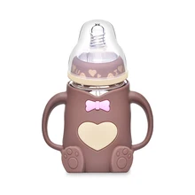 Biberón de silicona para alimentación de leche de bebé, botella de alimentación segura para agua y zumo, vaso de vidrio, 240ml