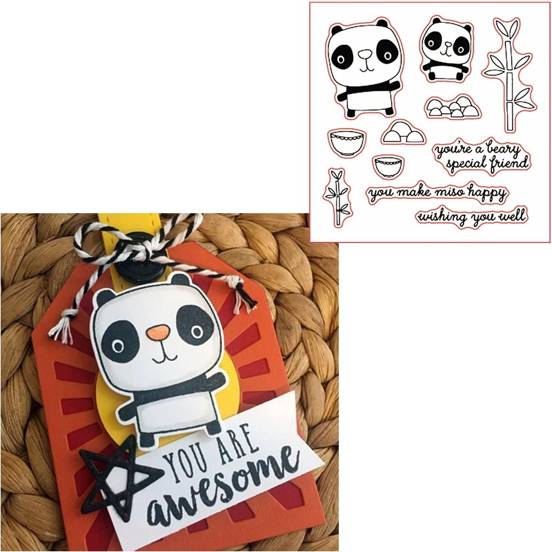 

Sweet Panda Wishing You Well Clear Transparents Silicone Panda+Phrases For DIY Scrapbooking Card Making