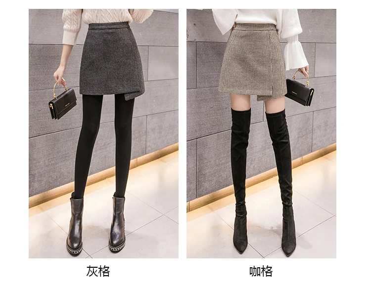 Korean streetwear irregular short mini women skirt autumn winter Houndstooth woolen skirts female plus size faldas mujer