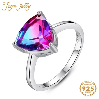 

JoyceJelly 925 Sterling Silver Women Wedding Jewelry Ring Triangle Colorful Gemstone Unique Style Fine Fashion Women Party Gifts