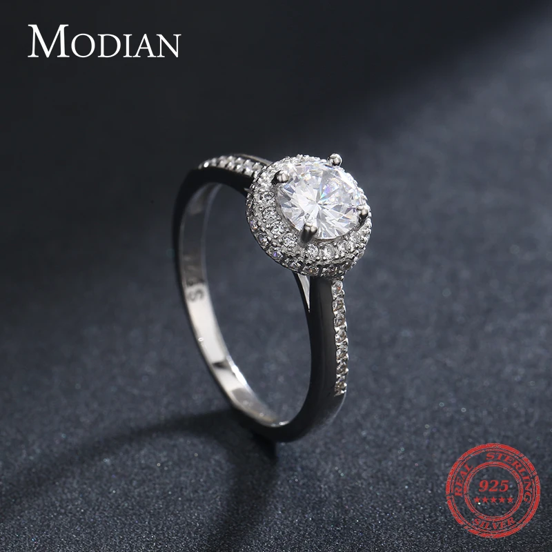 Modian Classic Wedding Ring 100% 925 Sterling Silver Clear Cubic Zirconia Rings For Women Engagement Statement Fine Jewelry