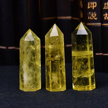 1pc Natural Crystal Point Citrine Healing Obelisk Yellow Quartz Wand Beautiful Ornament for Home Decor Energy Stone Pyramid 1