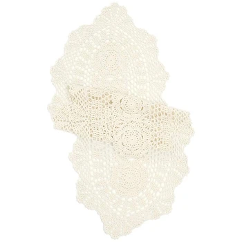 

Crochet Floral Table Runner Beige Handmade Rustic Floral Pattern Table Doilies