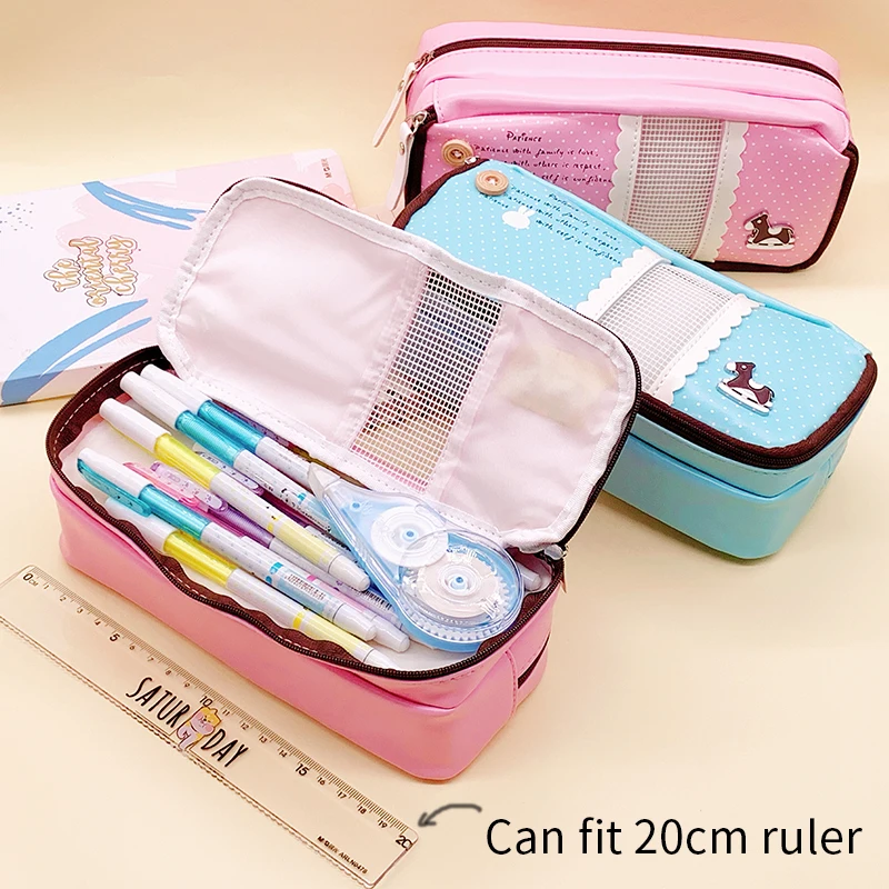 

2020 Pencil Case Large for School Girl School Stationery Waterproof PU Cosmetic Bag Large Pencil Case Kawaii Bag