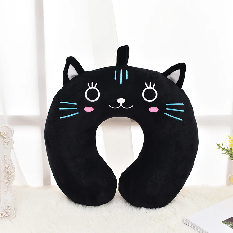black Милые Мультяшные животные, утка, медведь, кошка, кролик, свинья, u-образная Подушка для офиса, Подушка для сна, мягкая удобная подушка для головы - Цвет: black