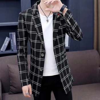 

Men's Casual Trench Coat Single Breasted Checks Plaids Outwear Coat Leisure Handsome Outwear M-3XL A53