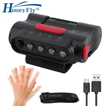 

HoneyFly Mini LED IR Sensor Head Light Rechargeable COB Intellect Cap Clip Lamp Outdoor Lighting Fishing Camping Headlight