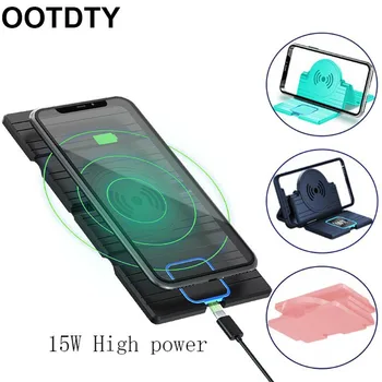 

Universal Desk 15W Car Qi Wireless Charger Pad Folding Charge Stand Holder for iPhone 11 Pro Max XR 8 Plus Mobile Phone