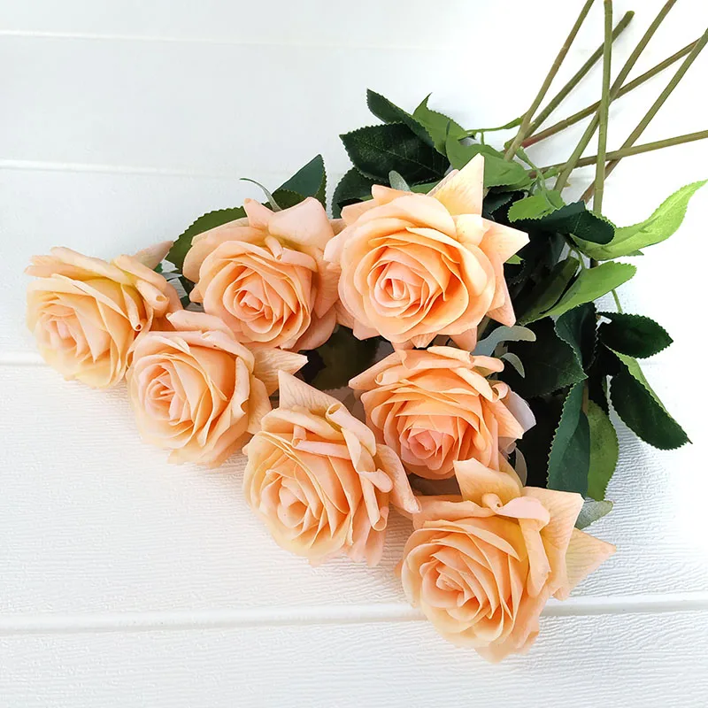 orange rose 11 шт./лот, искусственные цветы розы, реальные на ощупь розы, цветы, украшения для дома, для свадебной вечеринки или букет ко дню рождения - Цвет: orange rose